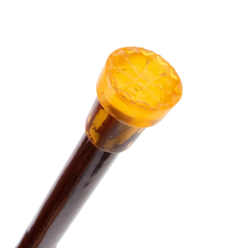 curved wooden walking cane with ergonomic grip - shown in hand