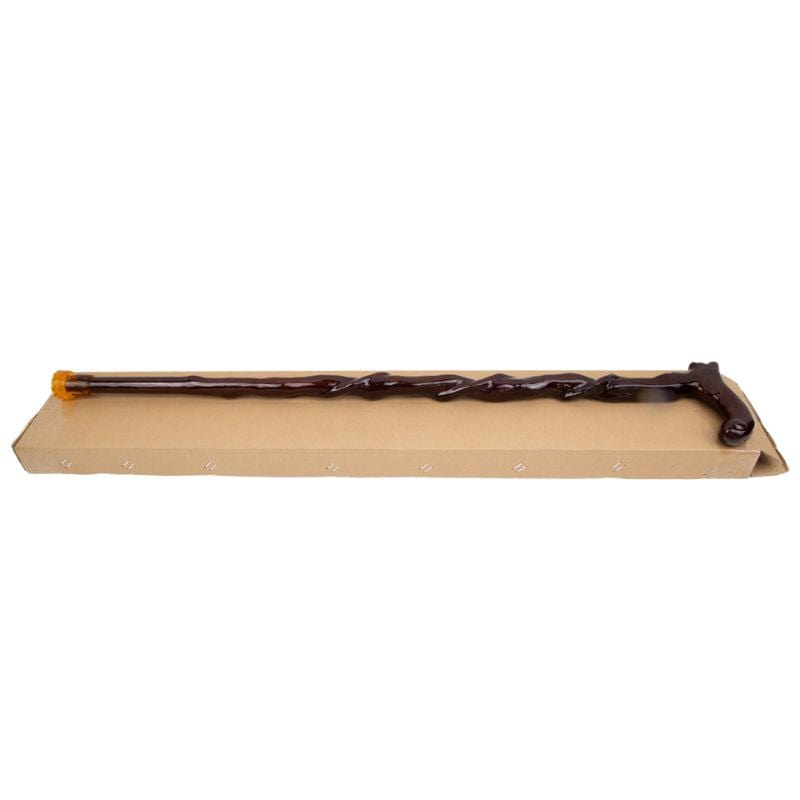 curved wooden walking cane with ergonomic grip - texture close-up