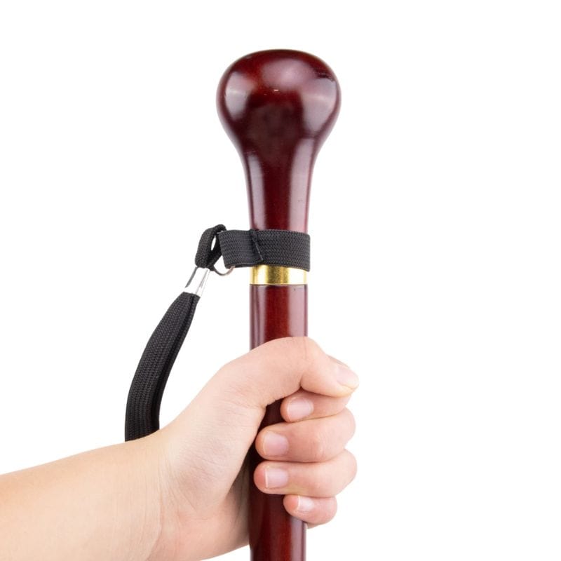 handcrafted wooden walking cane with cork handle - full length view