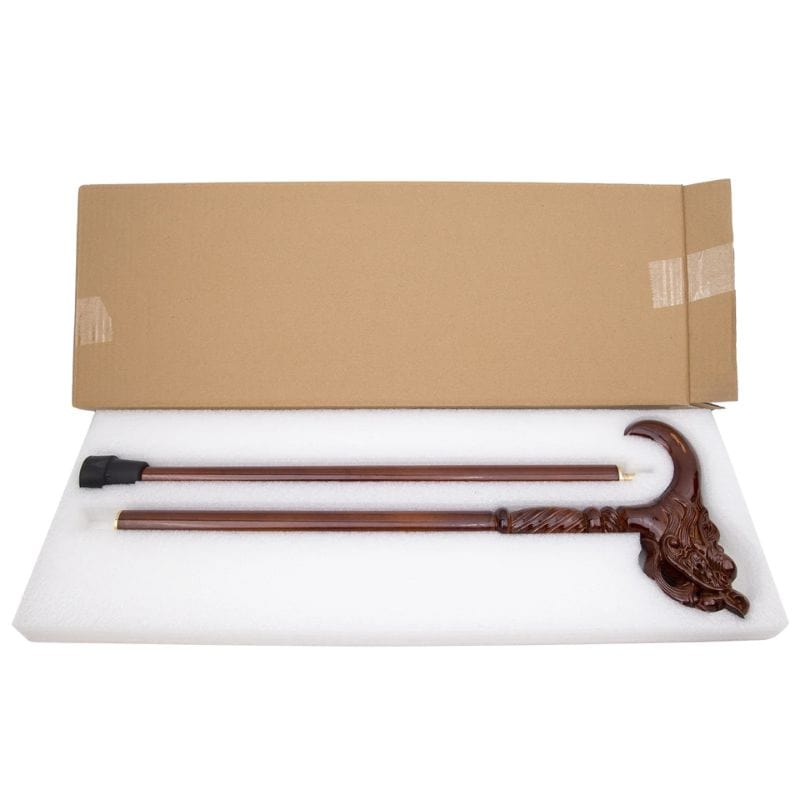 chinese dragon head wooden walking cane - gift box packaging