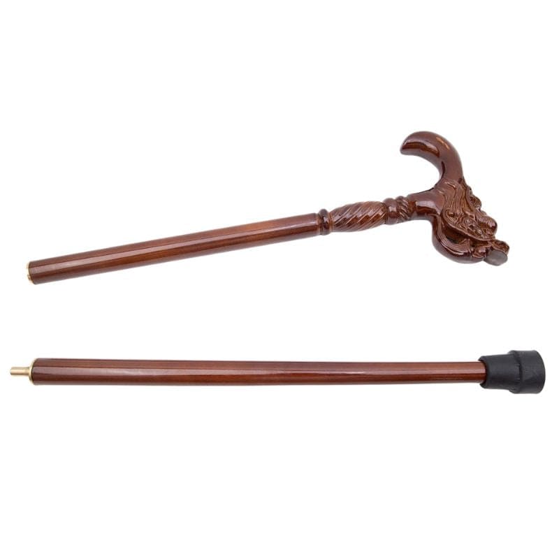 chinese dragon head wooden walking cane - shaft detail