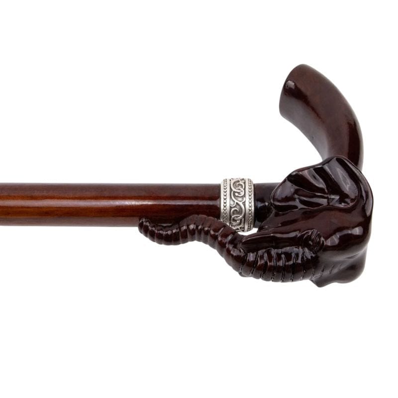 elephant head wooden walking cane - tip and ferrule