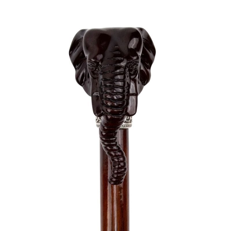 elephant head wooden walking cane - side profile