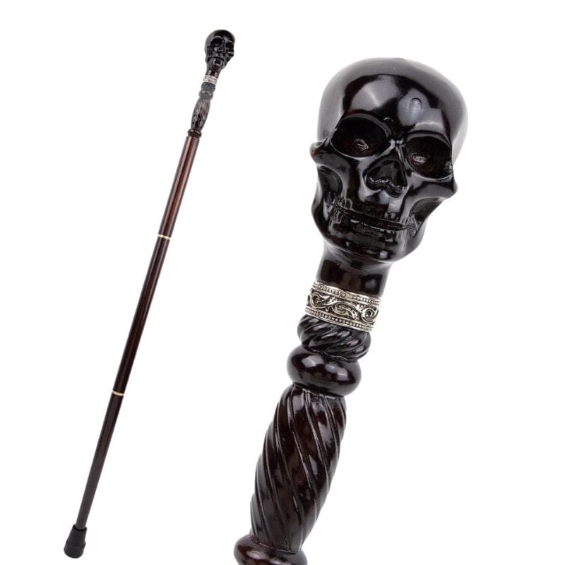 skull head wooden walking cane