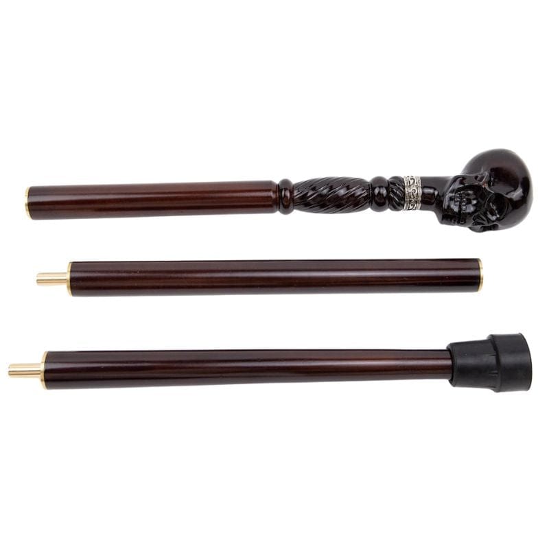 skull head wooden walking cane - shaft detail