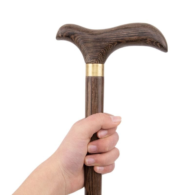 carved wooden walking cane vintage style - pommel detail